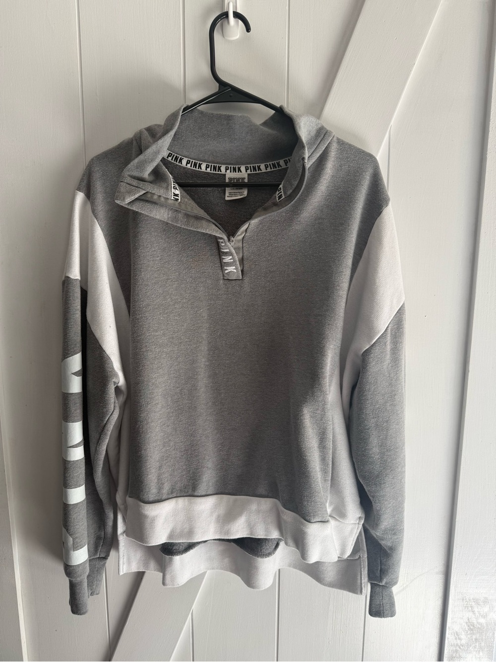 PINK Victoria's Secret Gray & White Quarter-Zip Pullover